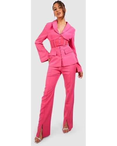 Boohoo Split Front Slim Fit Tailored Pants - Pink