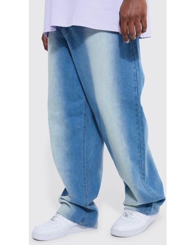 Boohoo Plus Relaxed Rigid Washed Panel Jeans - Blue