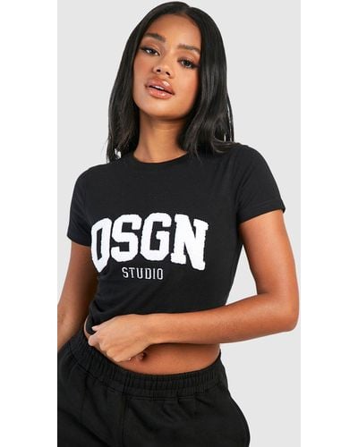 Boohoo Camiseta Dsgn Studio De Felpa Ajustada Con Aplique - Negro