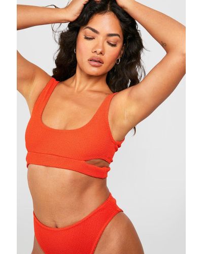 Boohoo Crinkle Cut Out Plunge Bikini Top - Orange