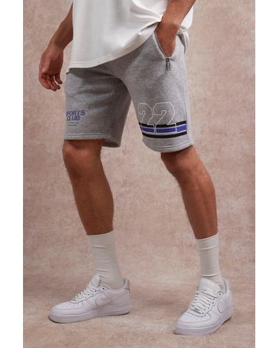 BoohooMAN Regular Fit Varsity Jersey Shorts - Gray