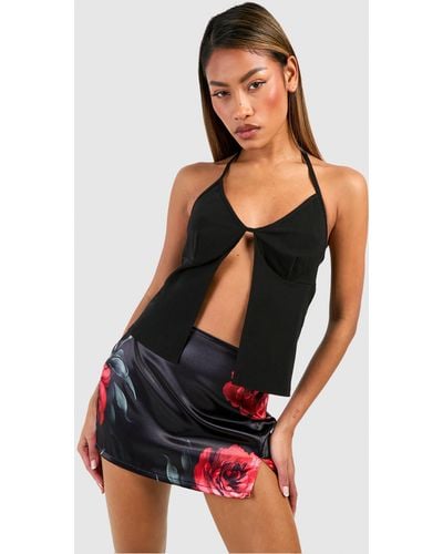 Boohoo Floral Printed Satin Mini Skirt - Negro