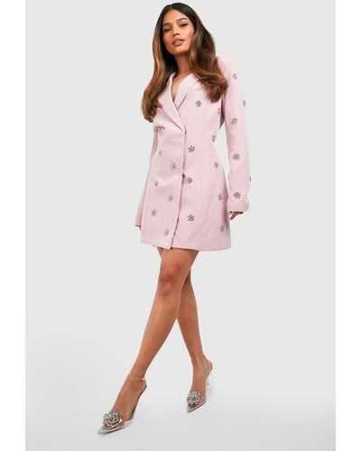 Boohoo Daisy Crystal Embellished Tailored Blazer Dress - Pink