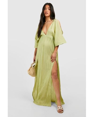 Boohoo Maternity Crinkle Cold Shoulder Beach Cover Up - Yellow