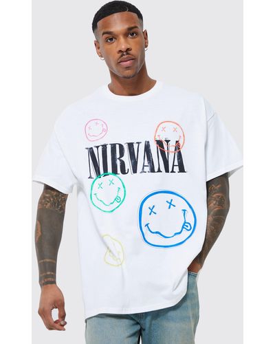 BoohooMAN Oversized Nirvana License T-shirt - White