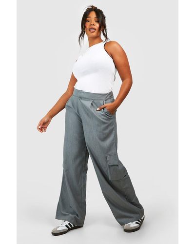 Boohoo Plus Woven Tailored Cargo Pants - Gray