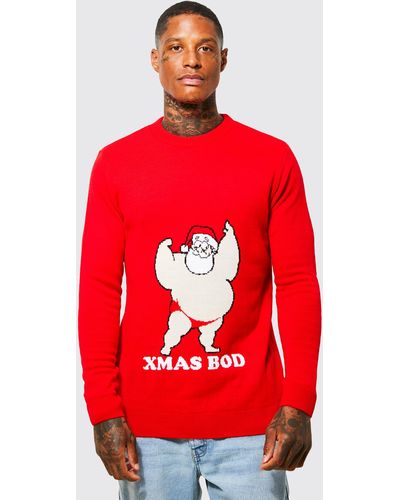Boohoo Xmas Bod Christmas Sweater - Red