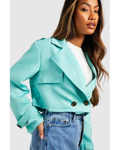 Boohoo Short Double Breasted Trench Coat - Green