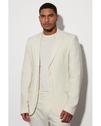 BoohooMAN Tall Single Breasted Slim Linen Suit Jacket - Natural