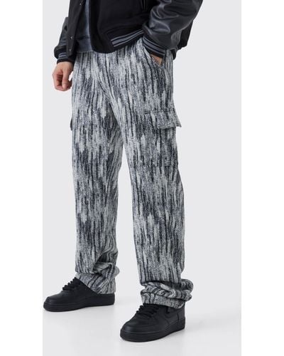 BoohooMAN Tall Relaxed Fit Tapestry Cargo Trouser - Black