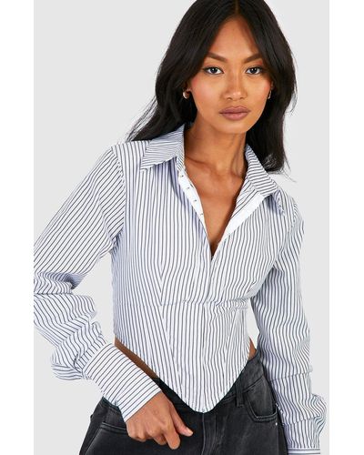 Boohoo Corset Style Stripe Shirt - White