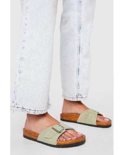 Boohoo Wide Fit Single Buckle Footbed Sliders - White