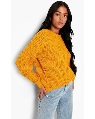 Boohoo Tall Basic Waffle Knit Sweater - Yellow