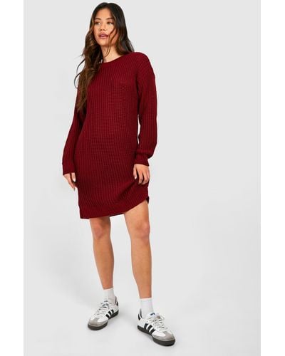 Boohoo Crew Neck Mini Sweater Dress - Red