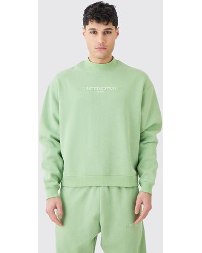 BoohooMAN Oversized Extended Neck Limited Sweatshirt - Grün