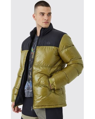 Boohoo Tall High Shine Color Block Puffer - Green