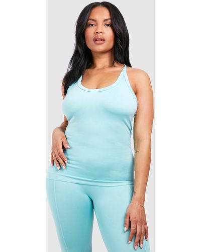 Boohoo Plus Supersoft Premium Seamless Strappy Back Top - Blue