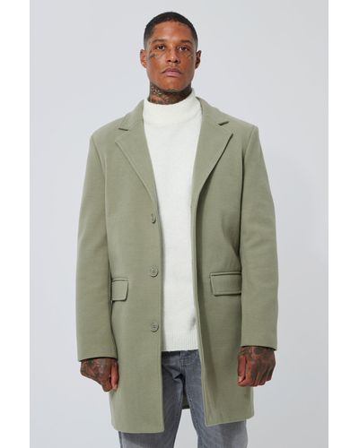 BoohooMAN Single Breasted Wool Mix Overcoat - Green