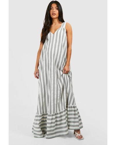 Boohoo Maternity Striped Poplin Sleeveless Maxi Dress - Blanco