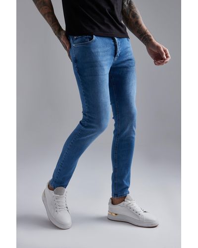 BoohooMAN Skinny Stretch Pu Pocket Jeans - Blue