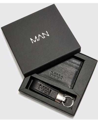 BoohooMAN Geschenkset aus Lederkartenhalter und Schlüsselanhänger - Schwarz