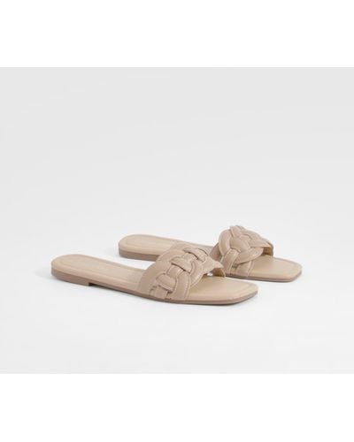 Boohoo Contrast Stitch Loop Detail Mule Sandals - Neutro