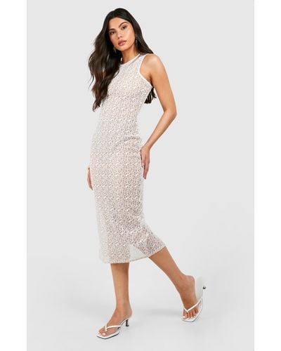 Boohoo Embroidered Mesh Racer Midaxi Dress - White