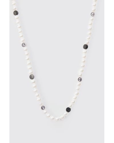 BoohooMAN Pearl And Bead Mix Necklace In Black - Blau