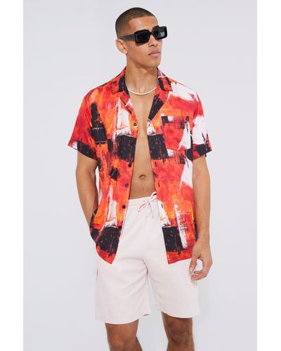 BoohooMAN Short Sleeve Oversized Abstract Shirt - Red