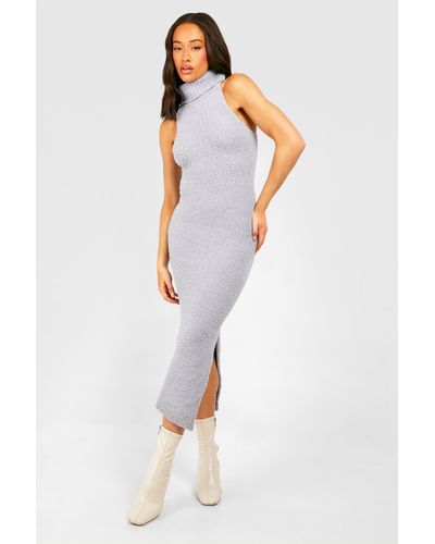 Boohoo Vestido De Punto Suave Sin Mangas Con Cuello Vuelto - Blanco