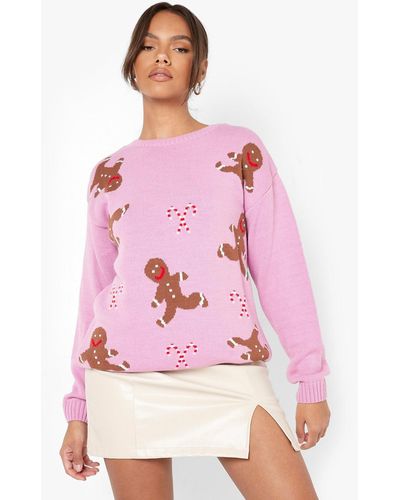 Boohoo Gingerbread Christmas Sweater - Purple