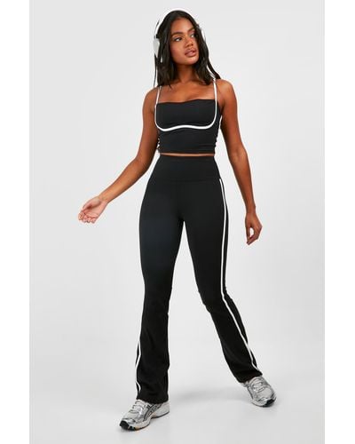 Boohoo Premium Sculpt Piping Detail High Waist Flared Yoga Legging - Black