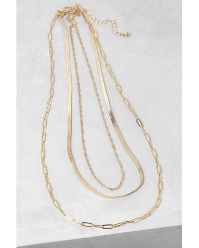 Boohoo Snake And Twist Multi Row Chain Necklace - White