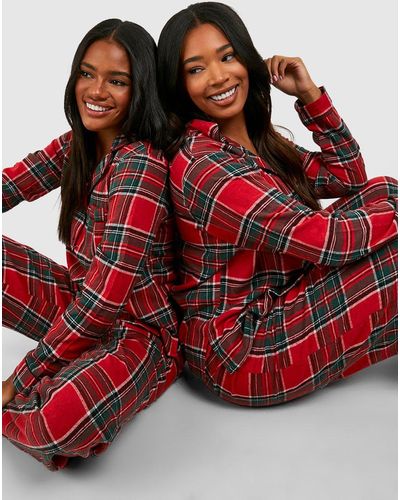 Boohoo Mix And Match Flannel Flannel Pj Shirt - Red