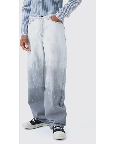 BoohooMAN Baggy Rigid Bleached Jeans In Light Gray - Blue