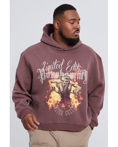 BoohooMAN Plus Oversized Boxy Zombie Graphic Hoodie - Brown