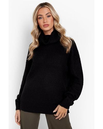 Boohoo Oversized Turtleneck Rib Knitted Sweater - Black