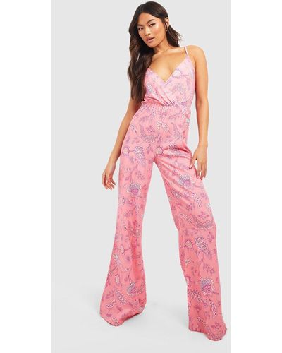 Boohoo Paisley Print Wrap Strappy Jumpsuit - Pink