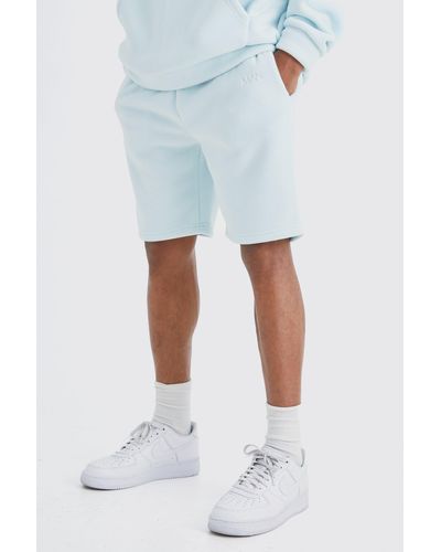 Boohoo Loose Mid Length Bonded Microfleece Shorts - Blue