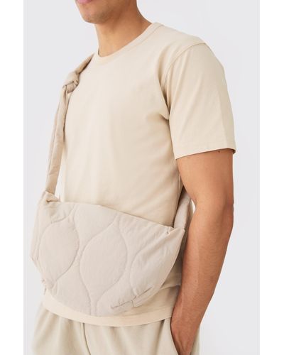 BoohooMAN Quilted Cross Body Sling Bag - Natural