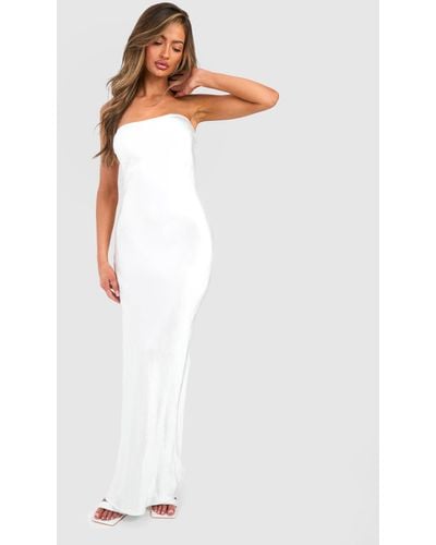 Boohoo Bridesmaid Satin Bandeau Maxi Dress - White