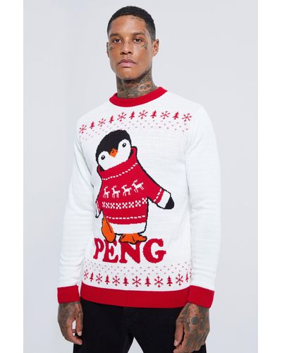 BoohooMAN Peng Penguin Christmas Sweater - Red