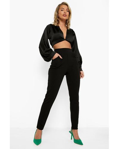 Boohoo High Waisted Pleat Front Tapered Work Pants - Black
