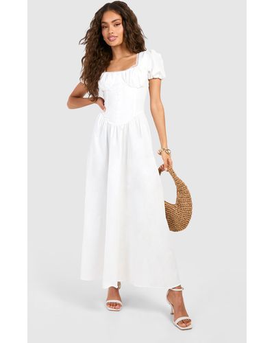 Boohoo Puff Sleeve Milkmaid Midaxi Dress - White