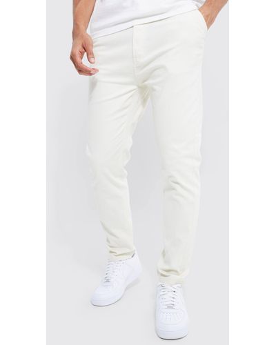 BoohooMAN Fixed Waist Slim Fit Stretch Chino Pants - White