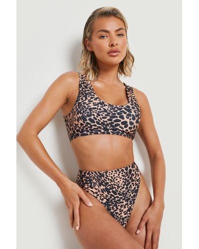 Boohoo Leopard Scoop High Waisted Bikini Set - Brown