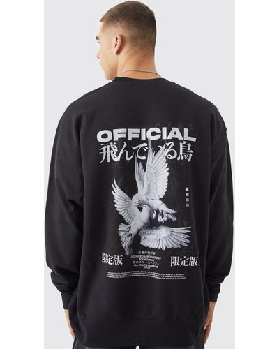 BoohooMAN Oversized Ofcl Dove Graphic Sweatshirt - Black