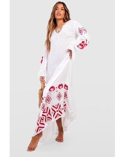 Boohoo Plunge Front Embroidered Beach Maxi Dress