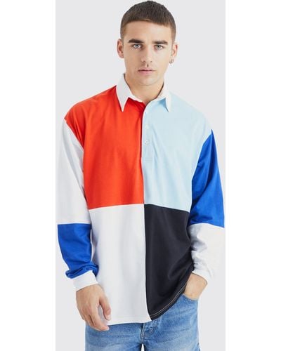 BoohooMAN Oversize Rugby Colorblock Poloshirt - Rot