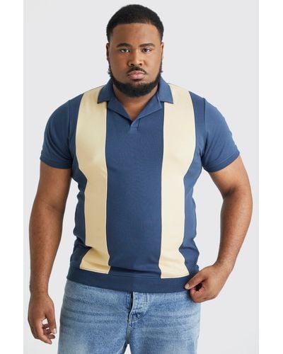 BoohooMAN Plus Muscle-Fit Colorblock Poloshirt - Blau
